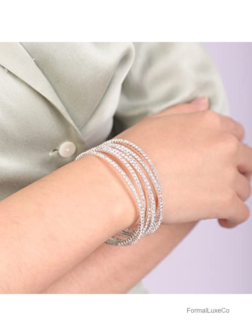 Layered Glitter Rhinestone Cuff Bracelet - Adjustable Cuban Chain Bangle -
